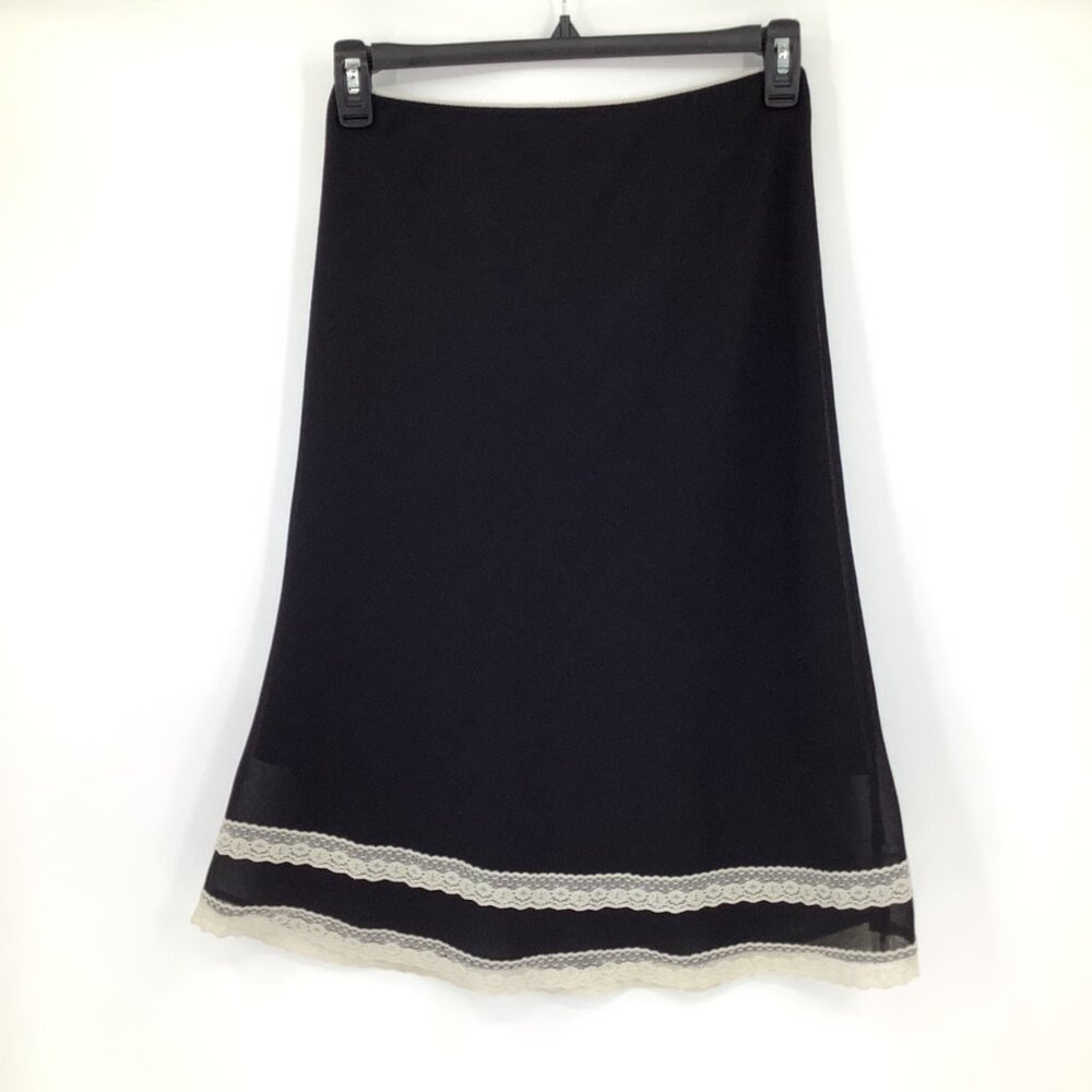 Vintage Lipslide Black Slip Skirt L Large Lace Detail Lined Academia Grunge - Picture 1 of 9